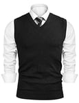 iClosam Pull à sans Manche Homme Col V Tricot Gilet Homme (sans Chemise) - Noir 2 - XXL