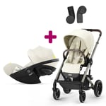 Cybex Pack Poussette Duo Balios S Lux châssis Silver seashell beige + adaptateurs Coque Cloud G iSize Tissu Plus Seashell