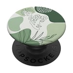 PopSocket PopGrip:Boho Women Face Line Leaves Sage Green Abstract Minimalist Swappable PopGrip