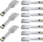 Clé USB 4Go Forme de Clé 10 Pièces USB 2.0 Argenté Cle USB Nouveauté Mémoire Stick Étanche Thumb Drive Stockage de Données Externe pour Cadeau