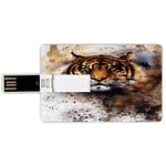 8G USB Flash Drives Credit Card Shape Tiger Memory Stick Bank Card Style Wild Beast Looking Straight into the Eyes of the Viewer Angry Looking Panthera Tigris Decorative,Multicolor Waterproof Pen Thu