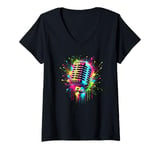 Womens Splash Art Microphone Mic Singer Podcast Host Podcaster V-Neck T-Shirt