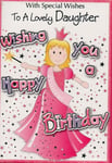 Lovely Daughter Birthday Card Girls Princess Loving Verse Words 7"x5"