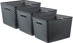 Curver My Style X3 Large Rectangular Storage Basket 18L - Anthracite