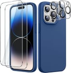 5 En 1 Coque Silicone Pour Iphone 14 Pro 6,7 Pouces Avec 2 Protection D'écran Et Protecteur Caméra, Film En Verre Trempé À Couverture Complète, Housse Étui Antichoc (Bleu Cobalt)[L1352]