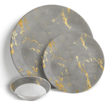 Grey & Gold Marble - 18 Piece Dinner Set 10.5" Plates 7.5" Side Plates 7" Bowls