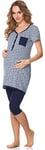 Bellivalini Pyjama Grossesse Ensemble Haut et Leggings Allaitement Maternité Femme BLV50-126 (Mélange Étoiles/Bleu Marine, L)