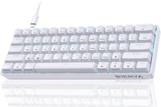 Clavier Gamer Mécanique 60% Câblé avec Interrupteur Rouge,DK61se Clavier Gaming Rétroéclairage Bleu Glacier,Type-c Mechanical Keyboard Compact 61 Touches Anti-ghosting-US Layout,Blanc