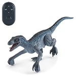 TECHNOBOT - Dinosaure Raptor Sonore et Lumineux - Commande Infrarouge - Portéee 10 m - 088362 - Gris et Bleu - 35 cm - Plastique - À Partir de 6 Ans - 4 Piles 1.5V - Piles Non fournies.