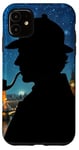 Coque pour iPhone 11 Silhouette de Sherlock Holmes à Londres Nuit