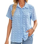 CLOUSPO Blouse Femme d’été Chic et Élégant Chemise Femme Manche Courte Chemisier Femme Col V avec Bouton en Mousseline de Soie (S, Bleu)