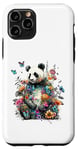 Coque pour iPhone 11 Pro Panda mignon avec fleurs et papillons pour femmes, filles et enfants