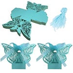 Boîte Cadeau Mariage, 50 Pièces Boîte à Bonbon Mariage, Papillon Boite a Dragee, Boîte de Bonbons de Noël avec Ruban, pour Mariage, Anniversaire, Bébédouche, Baptême, Graduation, Fête (Bleu)