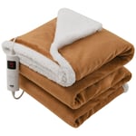 Electric Heated Throw Over Blanket Brown Digital Control Large Washable Fleece