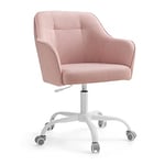 SONGMICS Chaise de Bureau, Fauteuil Ergonomique, Siège Pivotant, Réglable en Hauteur, Capacité 110 kg, Cadre en Acier, Tissu en Coton-Lin Respirant, pour Bureau, Chambre, Rose OBG019P01