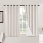 BellaHills Linen Blackout Curtains 100% Blackout Curtains for Bedroom Thermal Insulated Textured Linen Look Curtain Drapes Anti-Rust Grommet with White Liner, 2 Panels, 66 x 54 Inch, Ivory