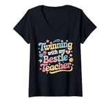 Womens Twinning With My Bestie Teacher Boy Spirit Week Twin Day V-Neck T-Shirt