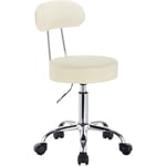 Woltu - 1 x Tabouret de bar pivotant, tabouret de travail à roulettes, chaise de bureau avec dossier, hauteur réglable, Crème