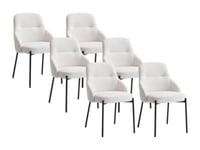 Lot de 6 chaises en tissu bouclette et métal noir - Blanc - LIAMONA