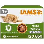 IAMS Delights Complete Wet Cat Food for Adult 1+ Cats Meat Variety in Gravy Multipack 12 x 85 g Pouches