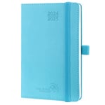 POPRUN Agenda de Poche 2025 Semainier 16 x 10,5 cm D'août 2024 à déc 2025-17 Mois Petit Agenda Scolaire avec Couverture Souple en PU Cuir, Papier Certifié FSC®, Bleu vert