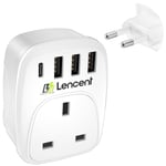 LENCENT UK to EU Euro Europe Plug Adapter European Travel Adapter 3 USB & Type C