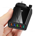 48W Quick Charge 3.0 5x Multi USB Fast UK Plug Wall Charger Up to 3x Faster