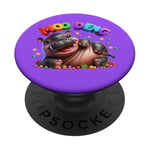 Adorable bébé hippopotame Moo Deng Merry Christmas Cheer PopSockets PopGrip Adhésif