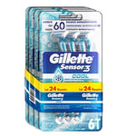 Gillette Sensor3 Cool Rasoir Jetable pour Homme, Plastique, Blanc, Bleu, 6 Unité (Lot de 4)