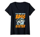 Womens I'M ONE BAD BASS SISTER, for the fishing sis V-Neck T-Shirt