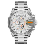 Diesel Watch for Men Mega Chief, Quartz Chronograph Movement, 59 mm Silver Stainless Steel Case with a Stainless Steel Strap, DZ4328