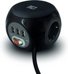 Cube multiprise avec USB, Powercube 3 Prises USB (2,4 A) avec Interrupteur, Prise 3 Prises, avec Tampon adhésif pour Cuisine, Bureau, Salon, Longueur du câble 1,5 m, Couleur Noir