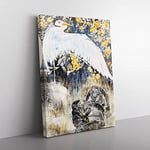 Heron With Three Monkeys By Theo Van Hoytema Classic Painting Canvas Wall Art Print Ready to Hang, Framed Picture for Living Room Bedroom Home Office Décor, 50x35 cm (20x14 Inch)