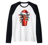 Red Beer Pong Cup Drinking Game Christmas Hat Xmas Raglan Baseball Tee