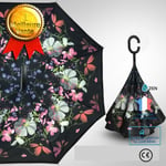 CONFO Automatiskt Paraply Inverted Folding Printed Anti Wind Sun UV Parasoll Hand Free Dia. 98cm Flower Demon Julklapp