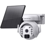 SHIWOJIA Camera Solaire Exterieur WiFi sans Fil,2K 3MP Caméra IP PTZ sur Batterie et Panneau Solaire,Détection Humaine PIR,Vision