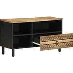 Meuble tv, Banc tv, Armoire de rangement noir 80x33,5x46 cm bois massif manguier brut FR204838 Maison Chic