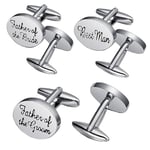 Bamyli 3 Pairs Cufflinks for Men,Silver Oval Wedding Title Cufflink,Brother of the Bride,Father of the Groom,Best man,Cufflinks Cuff Links Wedding Cufflinks for Men