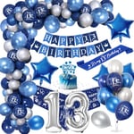 13 Ans Décoration Anniversaire Garçons Chrome Bleu Argent,Royal Bleu Ballons Arch Kit avec Joyeux Anniversaire Bannière Cake Topper Nappe Birthday Sash Grand Ballon Numéro 13