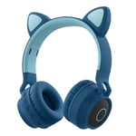 Faddish Student Cute Cat's Ears Head-Mounted Headset No Wire Cartoon BT Game Chargeable, Rose + Gris