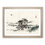 Cottage In The River By Kono Bairei Asian Japanese Framed Wall Art Print, Ready to Hang Picture for Living Room Bedroom Home Office Décor, Oak A2 (64 x 46 cm)