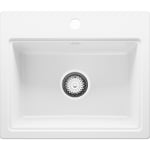 Primagran - Evier Cuisine en Granit 58 x 50 cm Lavabo 1 bac + Kit de Vidage, Évier à Encastrer de Blanc