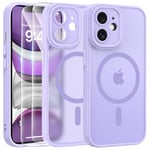 FLLAO Magnétique Coque pour iPhone 11 avec 2 Verre Trempé, Compatible avec MagSafe, Protection d'objectif Tout Compris, Etui Mat Arrière Housse Fine Antichoc Case iPhone 11 6.1", Violet Clair