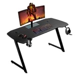 Baroni Home 140 x 60 x 73 cm Bureau Gamer pour Ordinateur avec Porte Verre et Crochet pour Casque, Table de Jeu pour PC Ergonomique en MDF et Acier, Bureau Support pour Moniteur