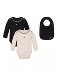 Calvin Klein Baby Monogram Bodysuit & Bib Gift Set, Black/Beige