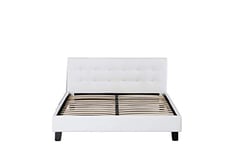 Nuits D'or Frederic - Solide et Confortable Lit avec Sommier + Tête de Lit Capitonnee Couleur Blanc + Pieds en 10 cm pour Matelas en 120x190-13 Lattes - revetement PVC Simili - Montage Rapide