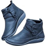 LYYJF Bottes en cuir pour femme - Imperméable - Soutien de la voûte plantaire - Chaussures confortables d'hiver décontractées - rond - Pour la marche, le ski, le sport, la course, le travail, la plage, les voyages, l'intérieur et l'extérieur, bleu, 42 EU