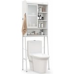 Goplus - Armoire de Rangement Au-Dessus Toilettes, Porte Coulissante, Étagères Réglables, Meuble wc Autoportant, Cadre en Métal,Blanc