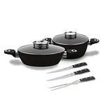 Laguiole - Set 4 Pièces antiadhésif 'Black Ston®' induction + 2 couteaux forgés a steak + 1 fourchette forgé