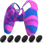 Housse En Silicone Pour Ps5 Manette,Housse De Protection Antidérapante Avec Capuchon Joystick Pour Ps5 Cover En Silicone Autocollant Pour Ps5-Rose Violet Bleu(Pure Série)